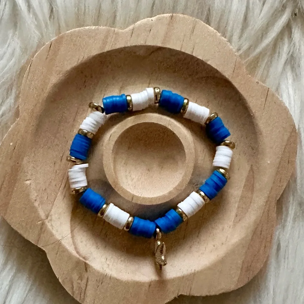 Handmade Sea Star Charm with Blue and White Clay Beads Bracelet